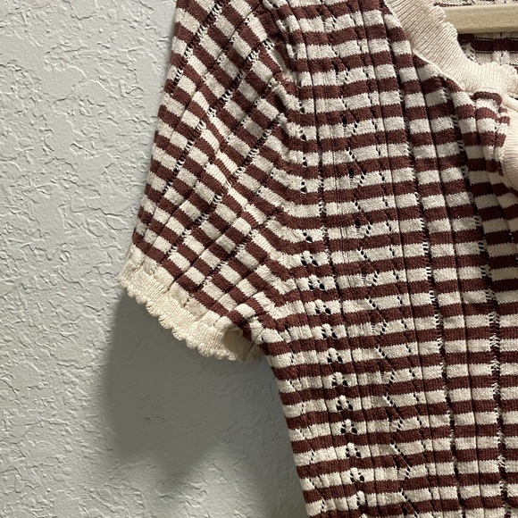 American Eagle Brown & Cream Striped Ribbed Henley Tee - Picture 3 of 5